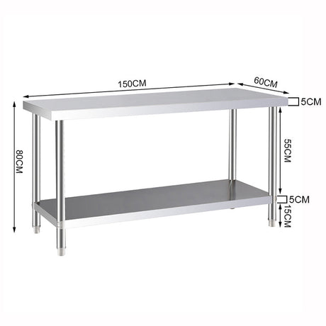 2 Tiers Commercial Kitchen Prep & Work Stainless Steel Table Kitchen Carts & Trolleys Living and Home 