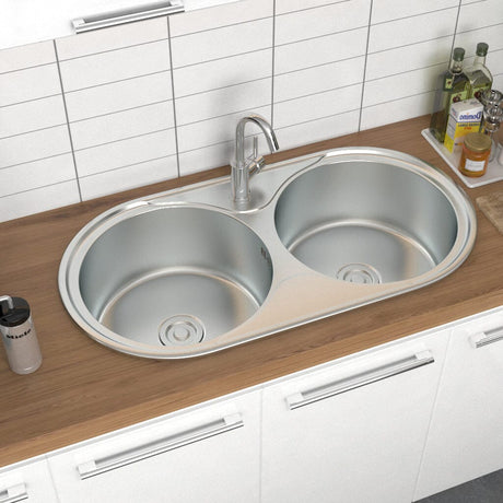 Double Bowl Kitchen Sink 0.6mm Stainless Steel Catering Sink Kitchen Sinks Living and Home 