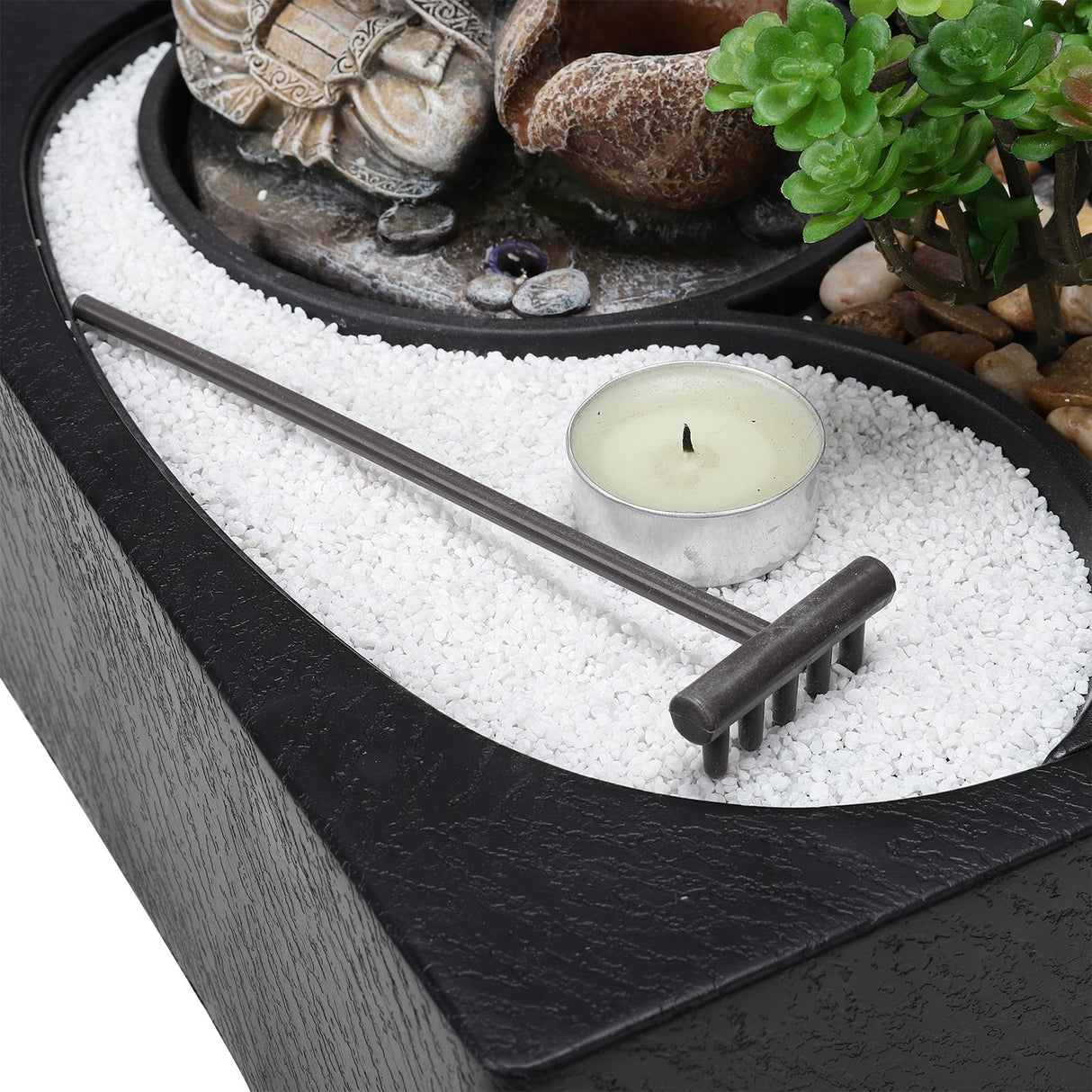 Buddha Zen Tabletop Fountain with LED Light, Tealight Holder and Succulent Fountains & Waterfalls Living and Home 