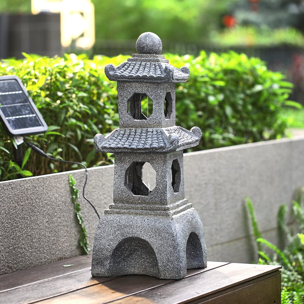 Pagoda Solar Garden Fountain with LED Lights Fountains Living and Home 