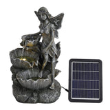 Fairy Solar Resin Water Fountain with LED Lights Fountains Living and Home 