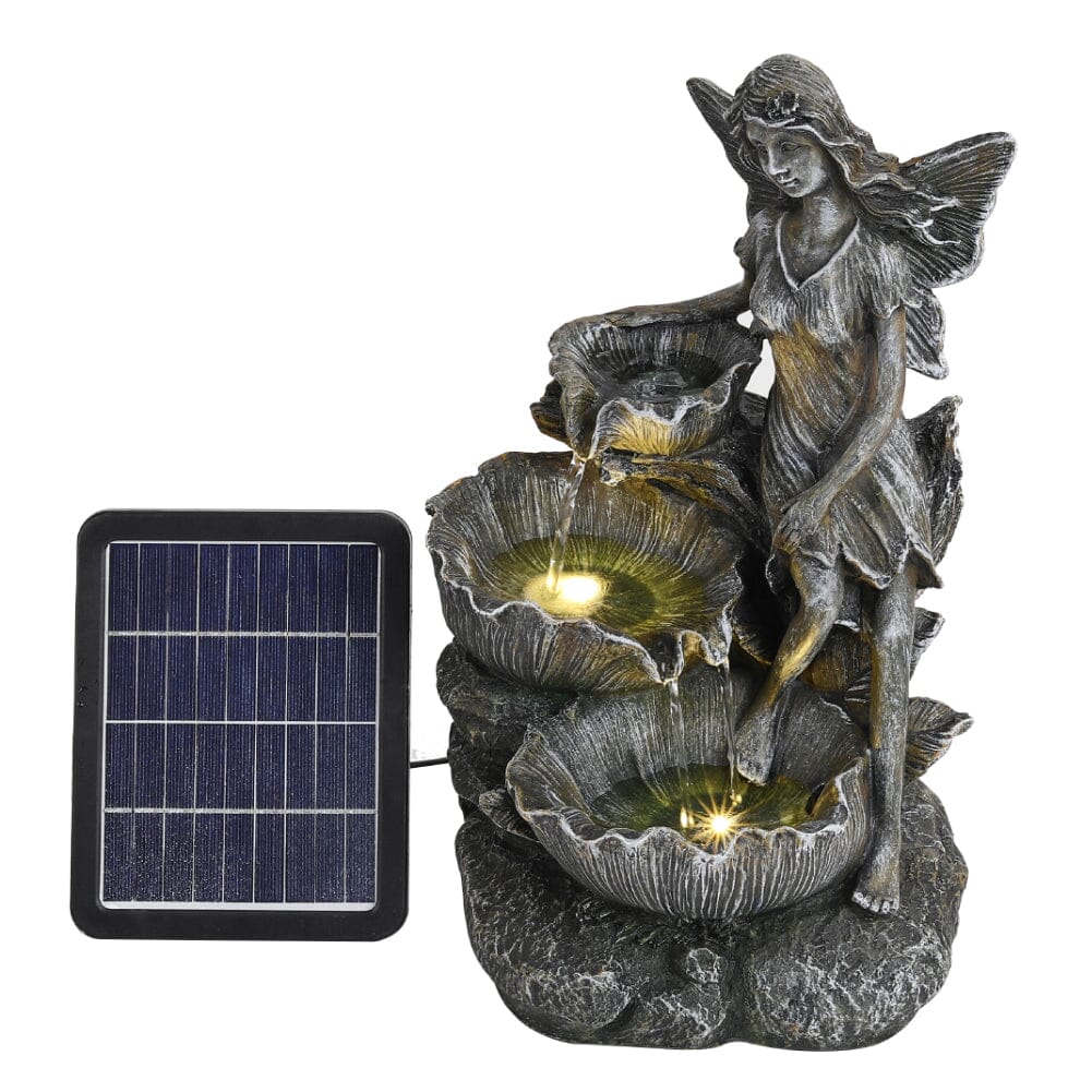 Fairy Solar Resin Water Fountain with LED Lights Fountains Living and Home 