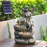 Fairy Solar Resin Water Fountain with LED Lights Fountains Living and Home 