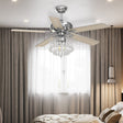 52 Inch Ceiling Light Fan Crystal Chandelier with 5 Wooden Blade Ceiling Lights Living and Home 