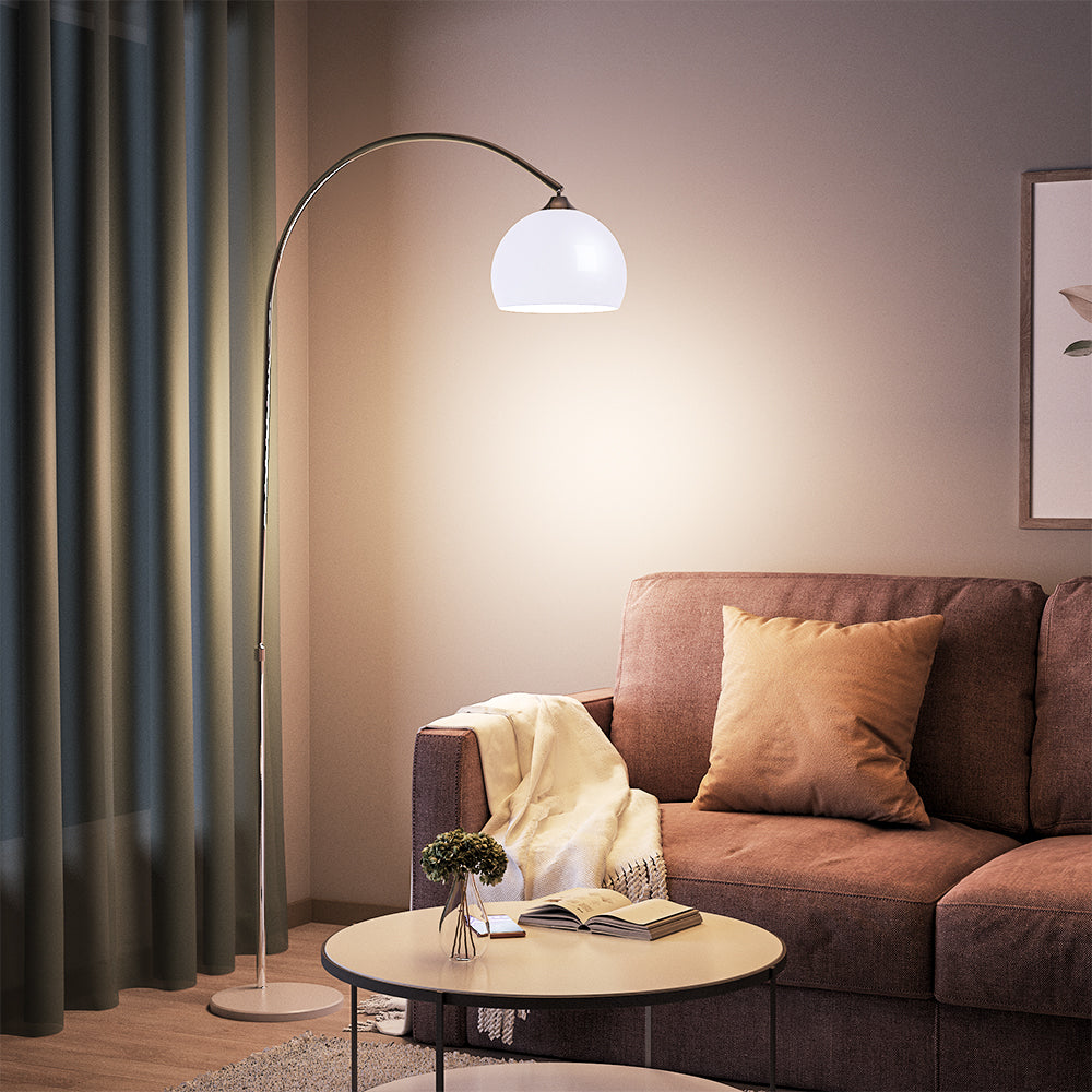 Arch Standing Floor Lamp, Orange/White Lampshade, Marble Base, Reading Light Floorlamp Living and Home 