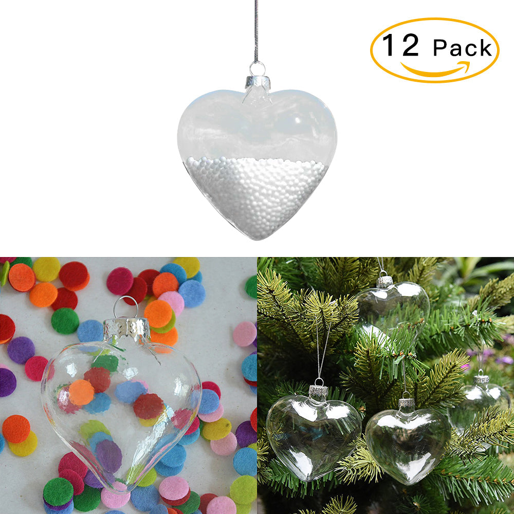 12 Pcs Heart Shape Glass Ornaments Christmas Hanging Decor Baubles Christmas Living and Home 