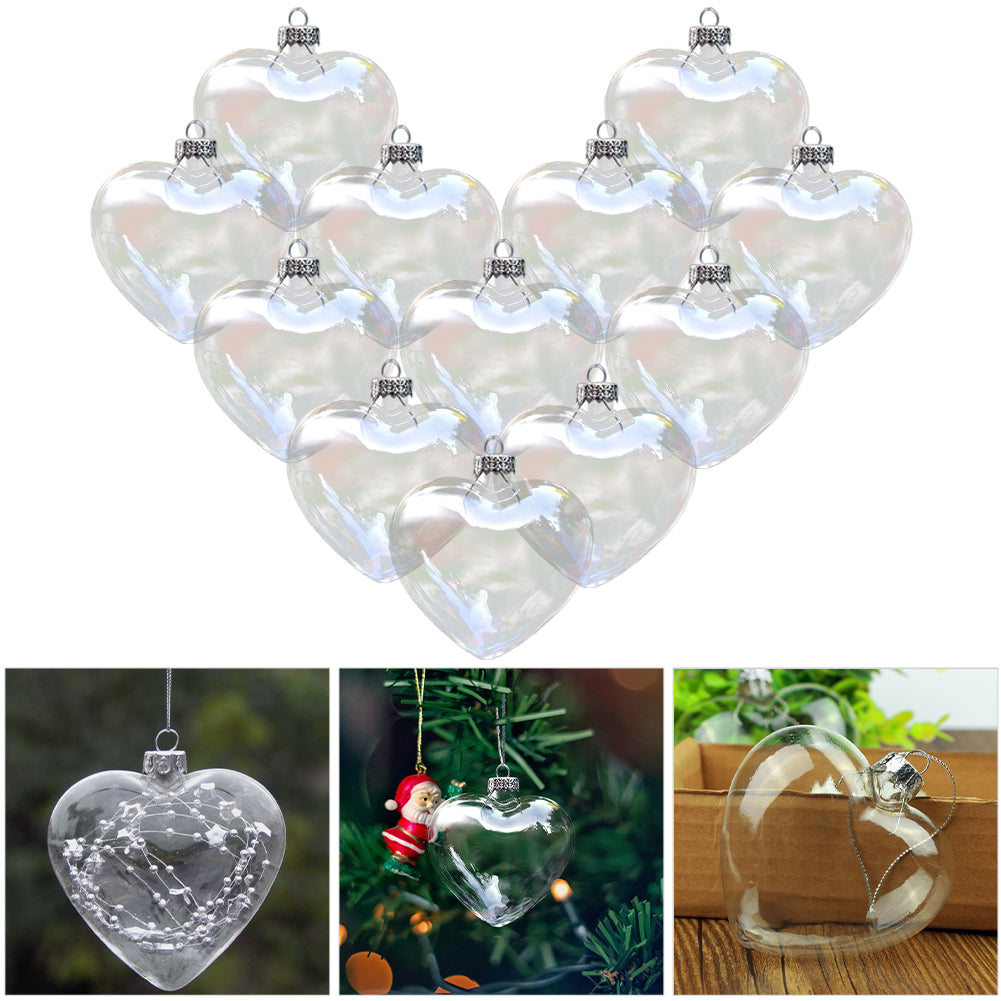 12 Pcs Heart Shape Glass Ornaments Christmas Hanging Decor Baubles Christmas Living and Home 