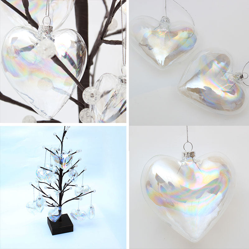 12 Pcs Heart Shape Glass Ornaments Christmas Hanging Decor Baubles Christmas Living and Home 