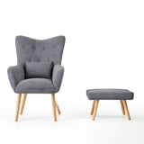 Velvet Wingback Lounge Armchair and Footstool WingbackChair and Footstool Living and Home 