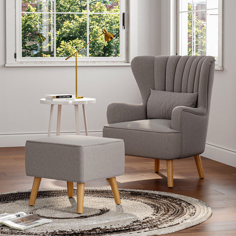 Grey Linen Armchair and Footstool Armchair and Footstool Living and Home 