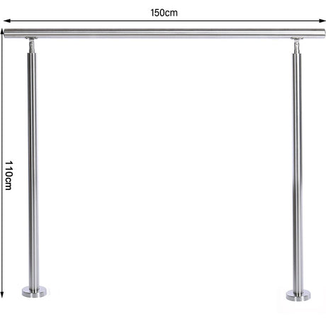 150cm Wide Silver Floor Mount Stainless Steel Handrail for Slopes and Stairs Garden Fences & Wall Hedges Living and Home Without Cross Bar 