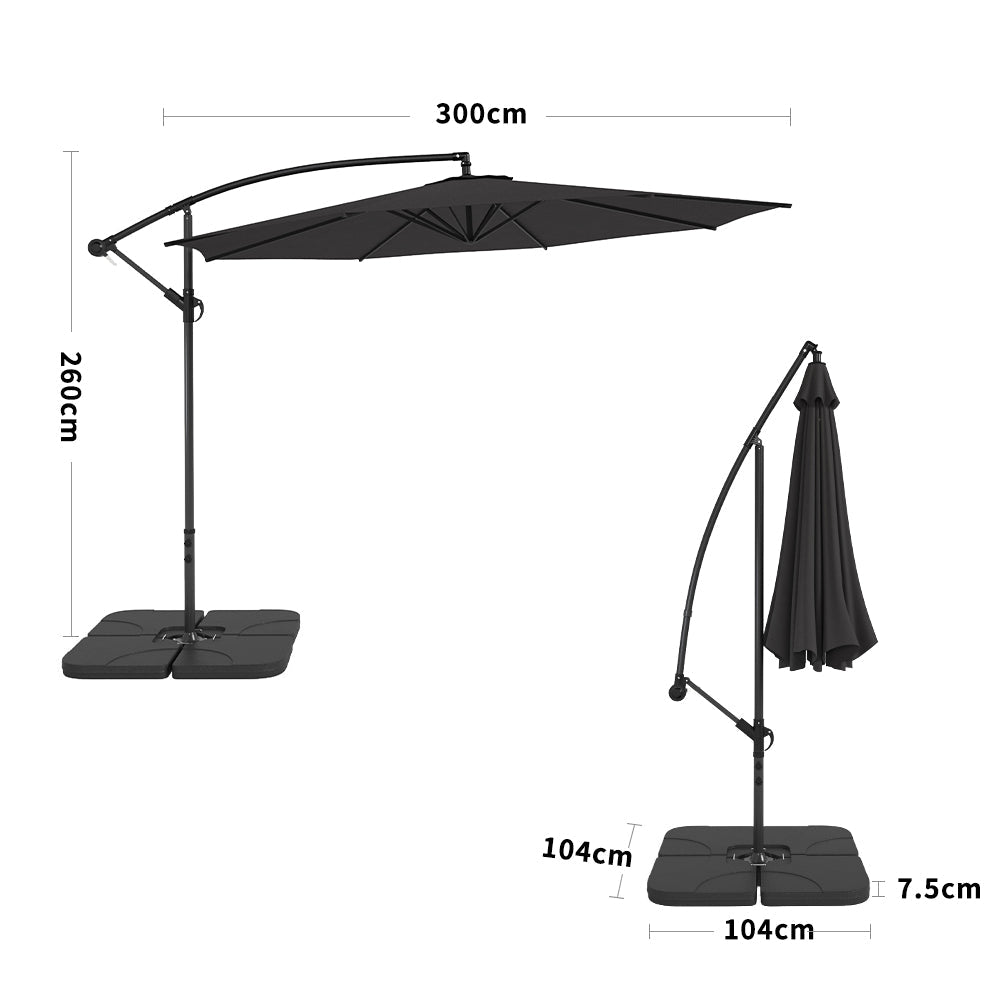 3M Black Sun Parasol Hanging Banana Umbrella Parasols Living and Home 