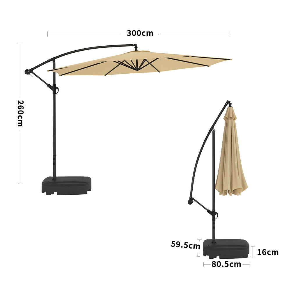 3M Taupe Sun Parasol Hanging Banana Umbrella Parasols Living and Home 