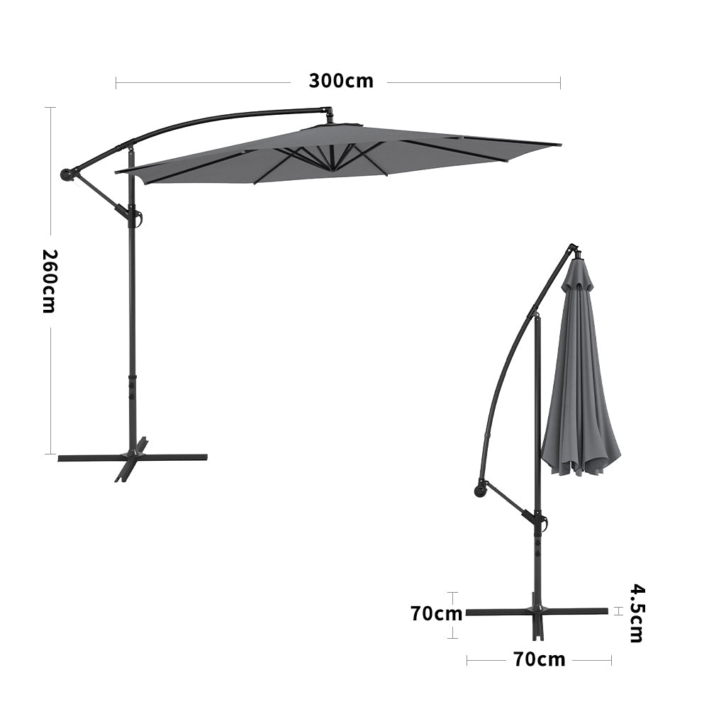 3M Dark Grey Sun Parasol Hanging Banana Umbrella Parasols Living and Home 