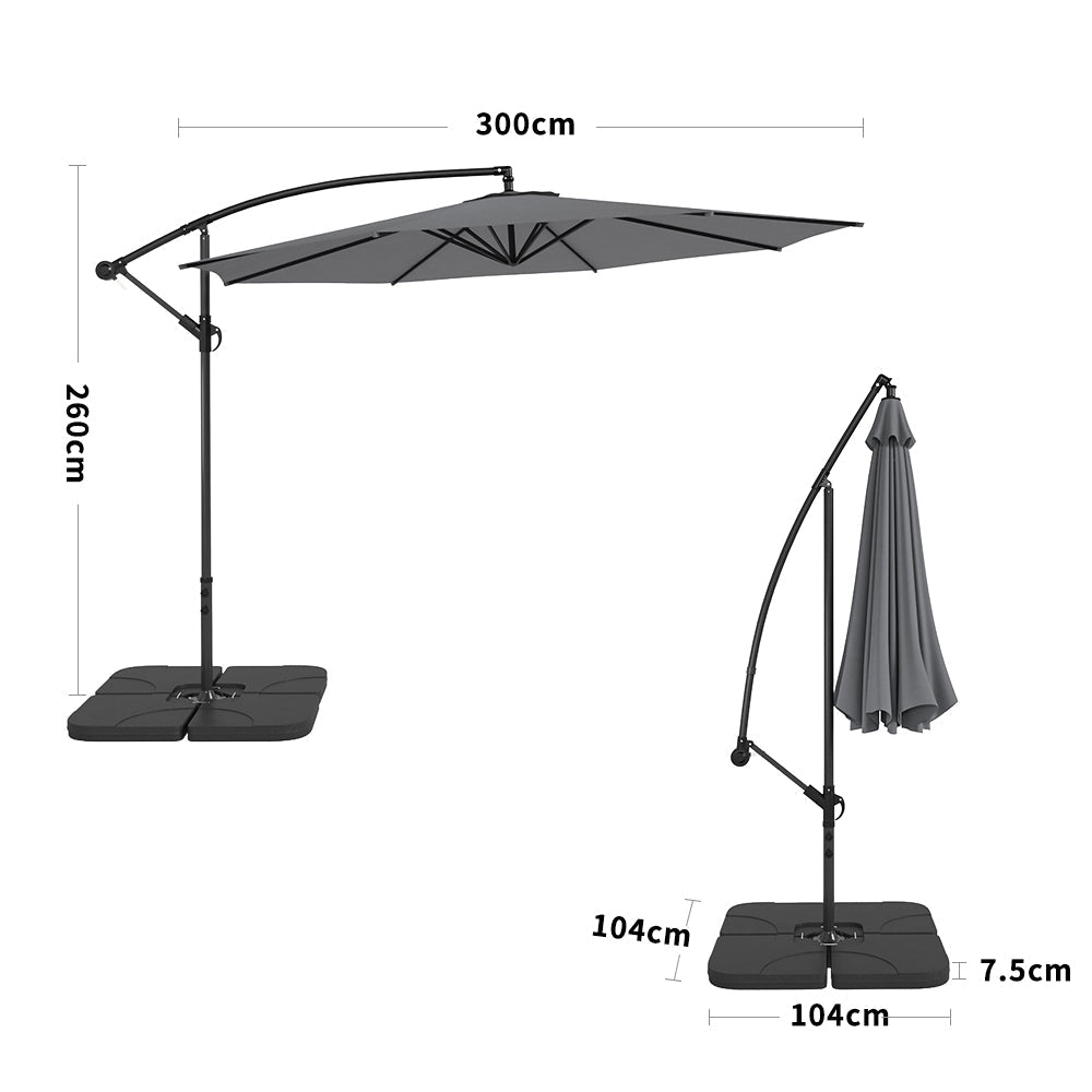 3M Dark Grey Sun Parasol Hanging Banana Umbrella Parasols Living and Home 