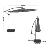 3M Dark Grey Sun Parasol Hanging Banana Umbrella Parasols Living and Home 