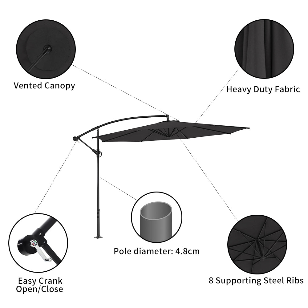 3M Black Sun Parasol Hanging Banana Umbrella Parasols Living and Home 