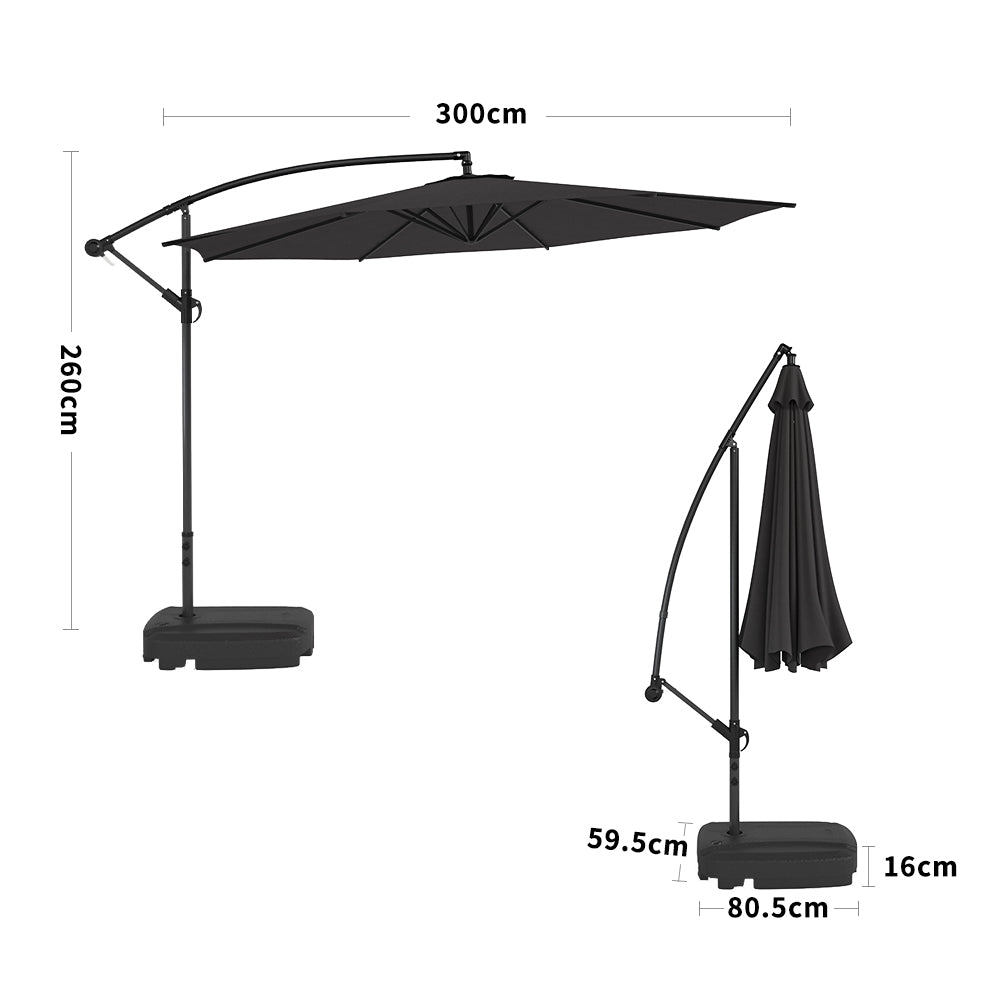 3M Black Sun Parasol Hanging Banana Umbrella Parasols Living and Home 