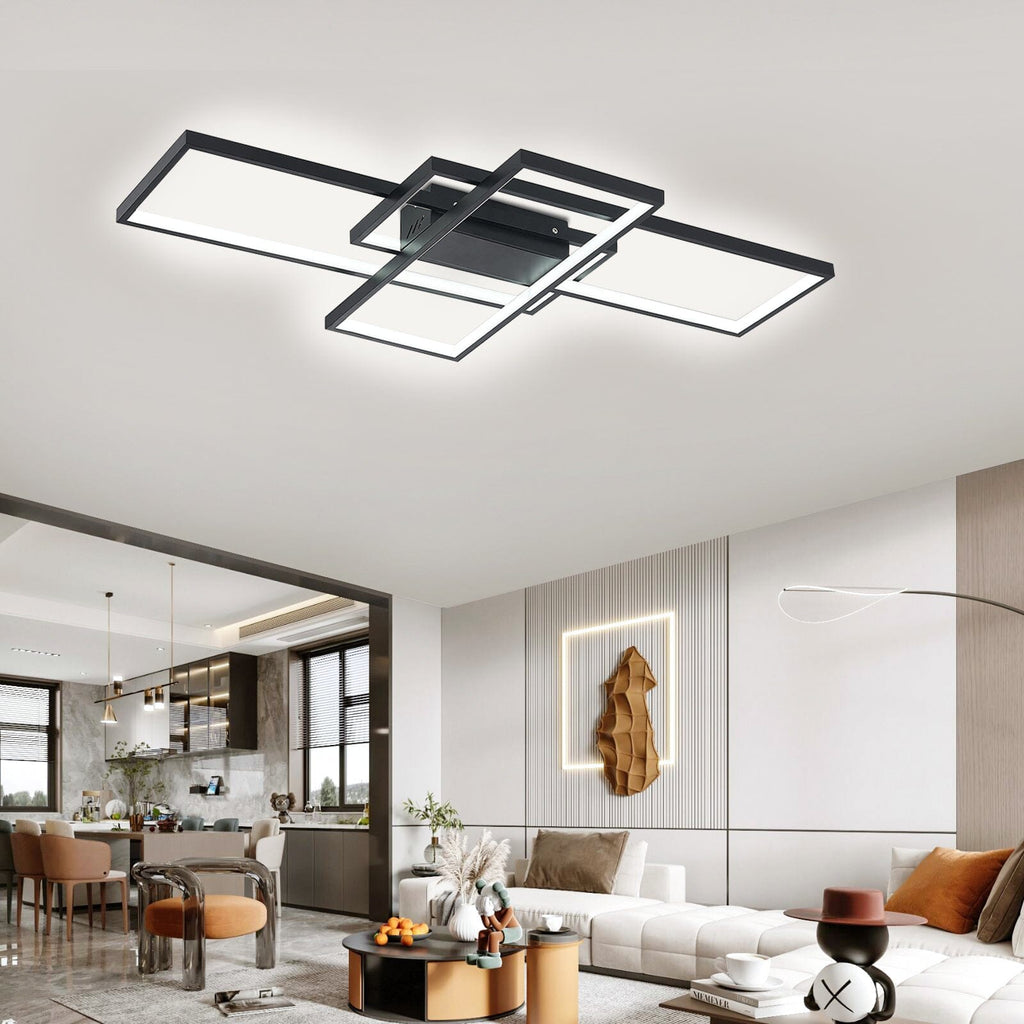 Modern LED Ceiling Light with 3 Black Rectangle Lampshades – Living and ...