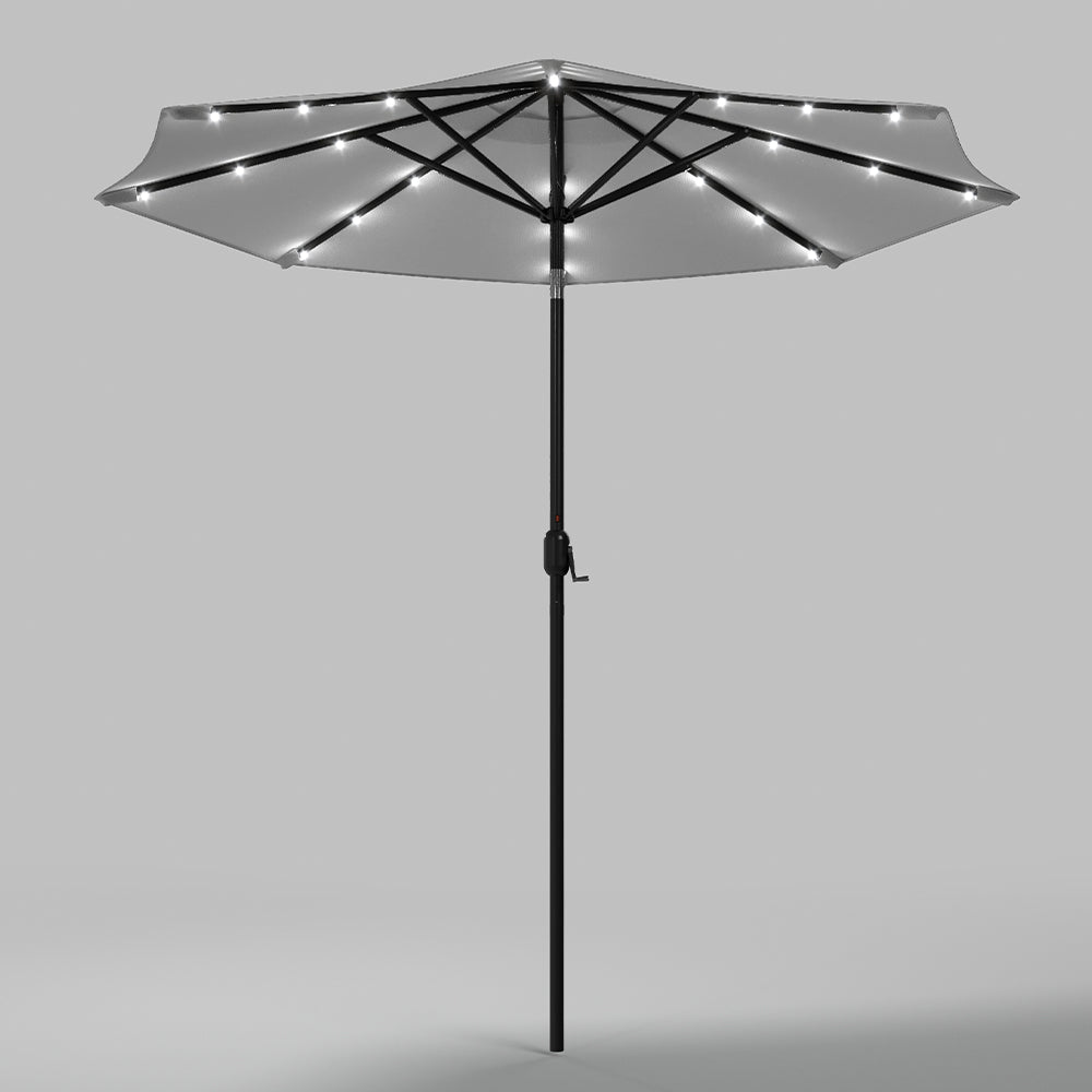 Light Grey 3m Iron Garden Parasol Sun Umbrella With Solar LED Lights Parasols & Rain Umbrellas Living and Home 