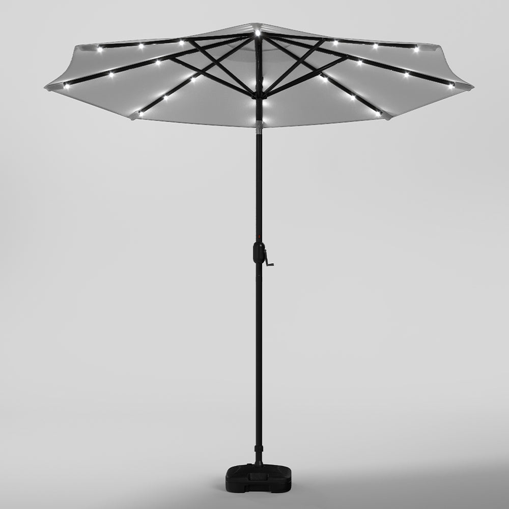 Light Grey 3m Iron Garden Parasol Sun Umbrella With Solar LED Lights Parasols & Rain Umbrellas Living and Home 