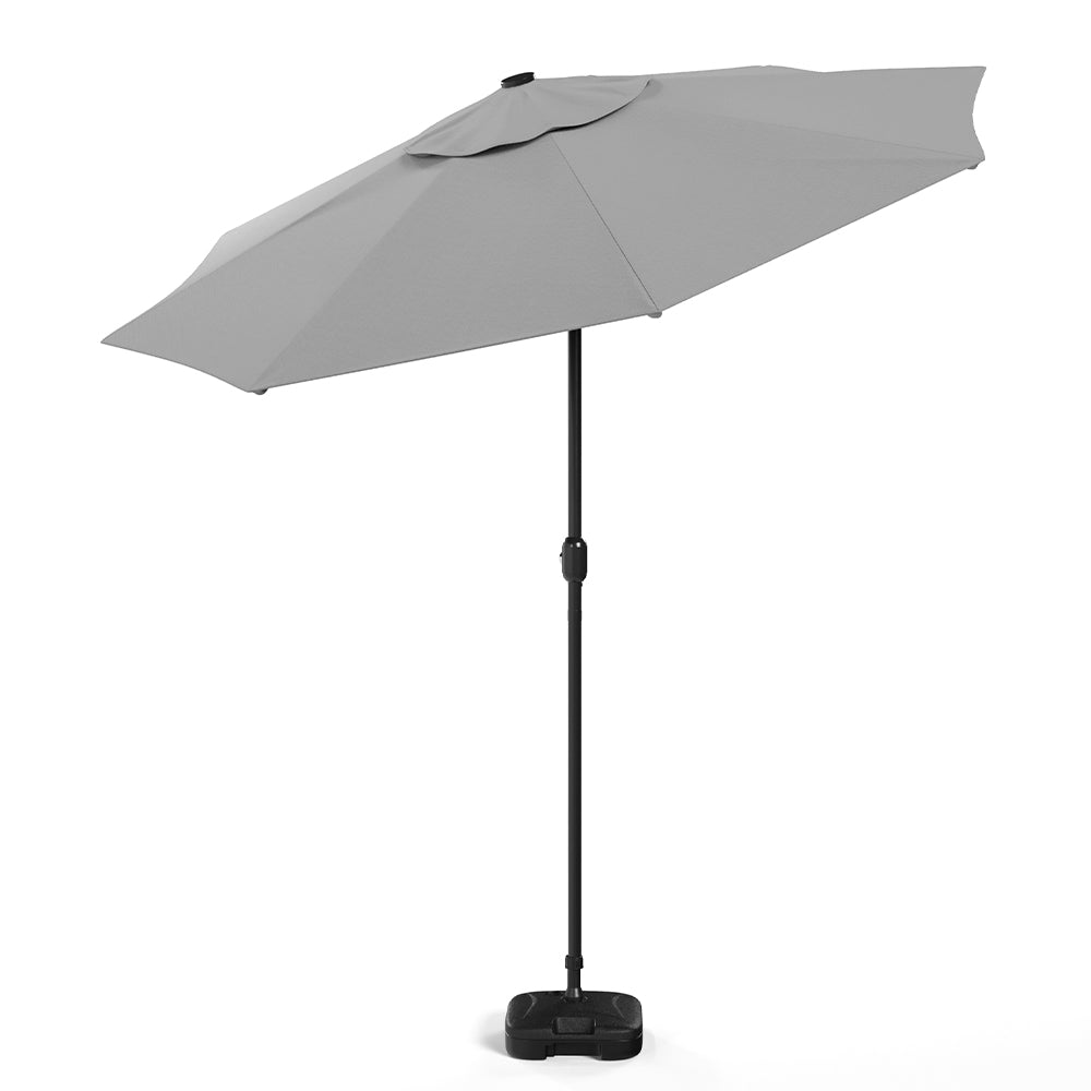 Light Grey 3m Iron Garden Parasol Sun Umbrella With Solar LED Lights Parasols & Rain Umbrellas Living and Home 