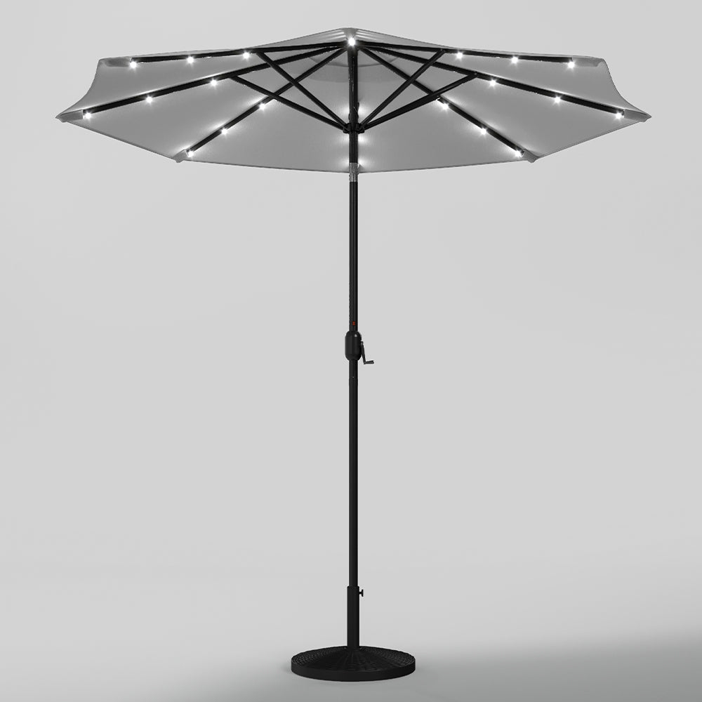 Light Grey 3m Iron Garden Parasol Sun Umbrella With Solar LED Lights Parasols & Rain Umbrellas Living and Home 