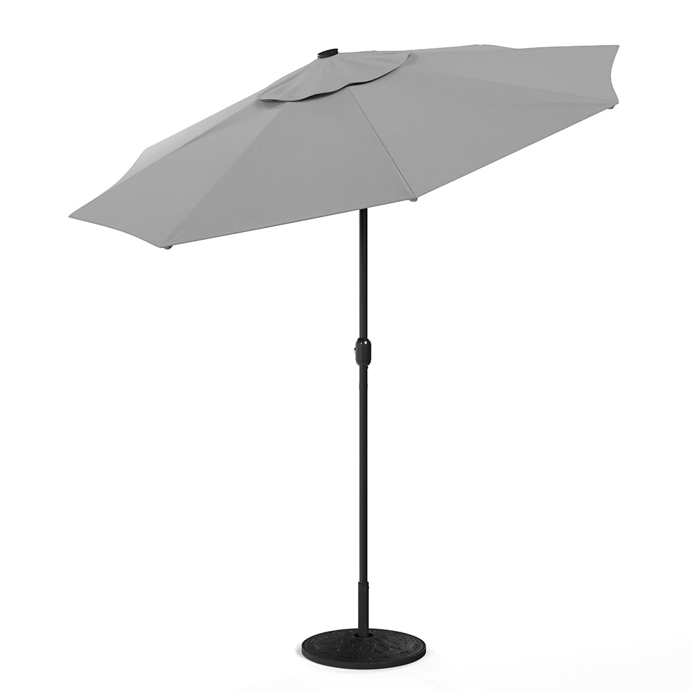 Light Grey 3m Iron Garden Parasol Sun Umbrella With Solar LED Lights Parasols & Rain Umbrellas Living and Home 