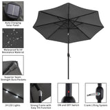 Black 3m Iron Garden Parasol Sun Umbrella With Solar LED Lights Parasols & Rain Umbrellas Living and Home 