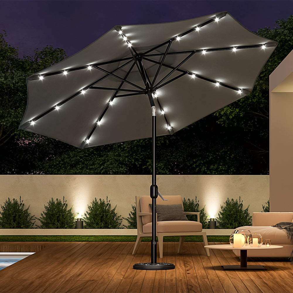 Black 3m Iron Garden Parasol Sun Umbrella With Solar LED Lights Parasols & Rain Umbrellas Living and Home 