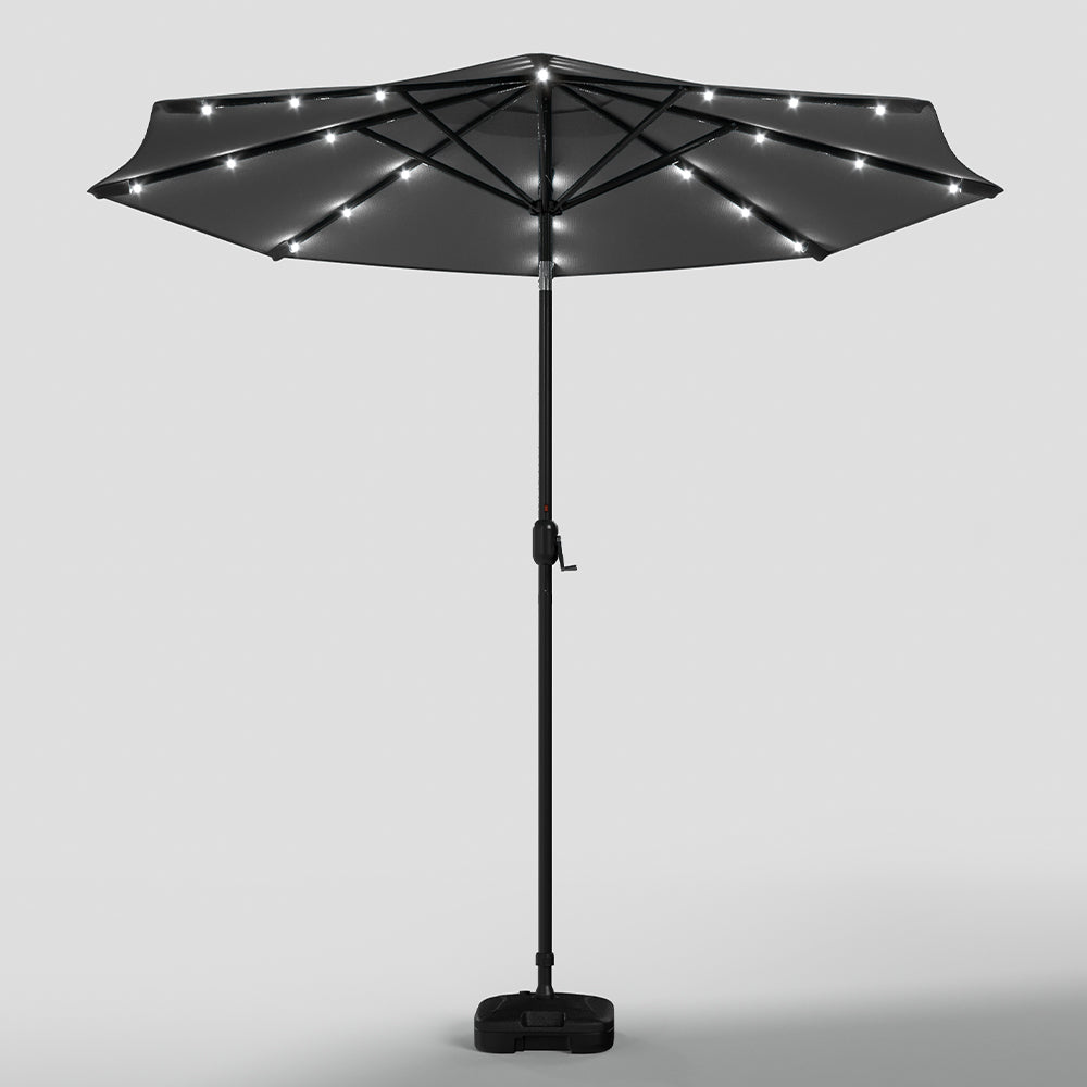 Black 3m Iron Garden Parasol Sun Umbrella With Solar LED Lights Parasols & Rain Umbrellas Living and Home 