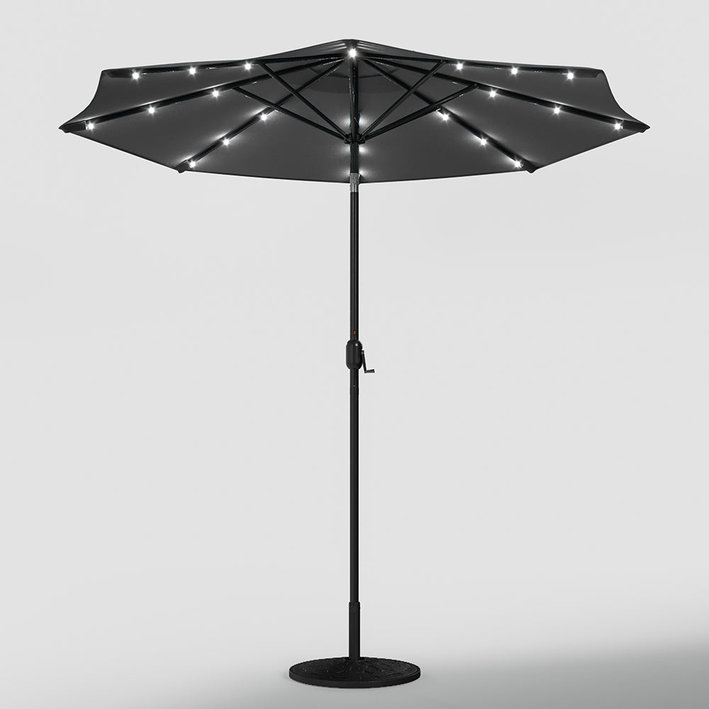 Black 3m Iron Garden Parasol Sun Umbrella With Solar LED Lights Parasols & Rain Umbrellas Living and Home 