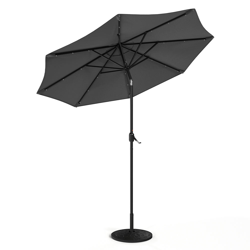 Black 3m Iron Garden Parasol Sun Umbrella With Solar LED Lights Parasols & Rain Umbrellas Living and Home 