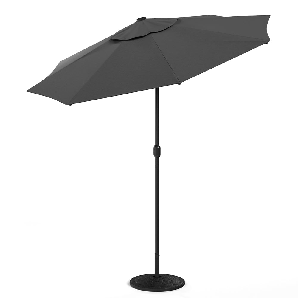 Black 3m Iron Garden Parasol Sun Umbrella With Solar LED Lights Parasols & Rain Umbrellas Living and Home 