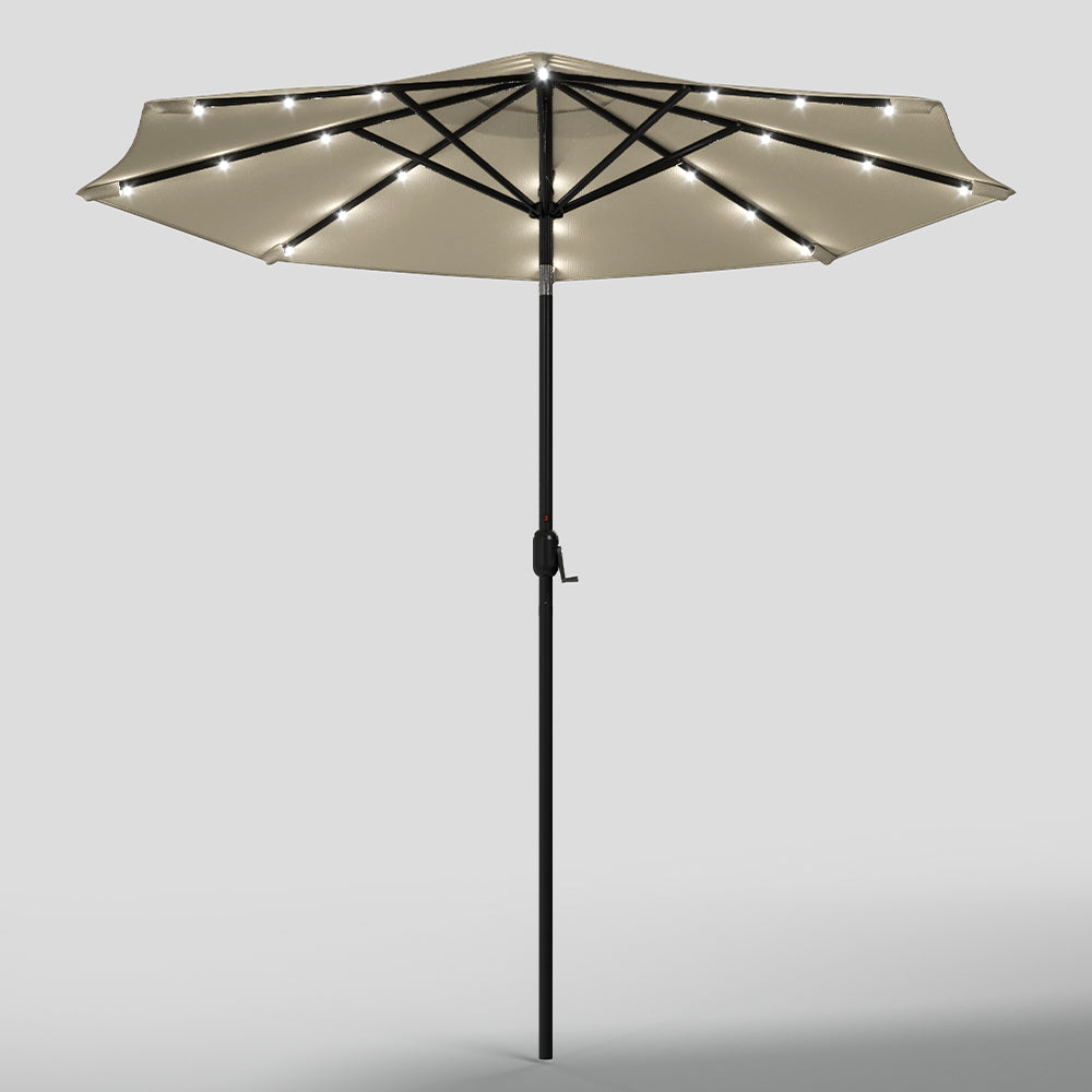 Beige 3m Patio Garden Parasol Sun Umbrella Sunshade Canopy With Solar LED Lights Parasols & Rain Umbrellas Living and Home 