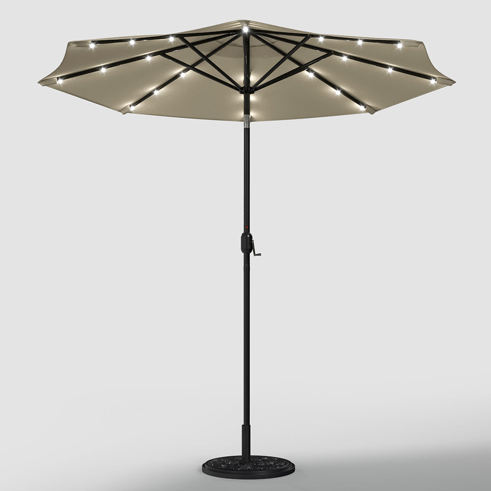 Beige 3m Patio Garden Parasol Sun Umbrella Sunshade Canopy With Solar LED Lights Parasols & Rain Umbrellas Living and Home 