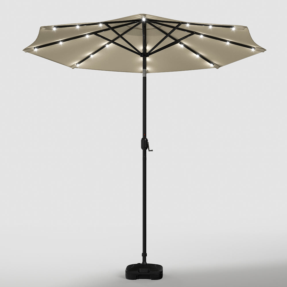 Beige 3m Patio Garden Parasol Sun Umbrella Sunshade Canopy With Solar LED Lights Parasols & Rain Umbrellas Living and Home 