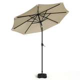 Beige 3m Patio Garden Parasol Sun Umbrella Sunshade Canopy With Solar LED Lights Parasols & Rain Umbrellas Living and Home 