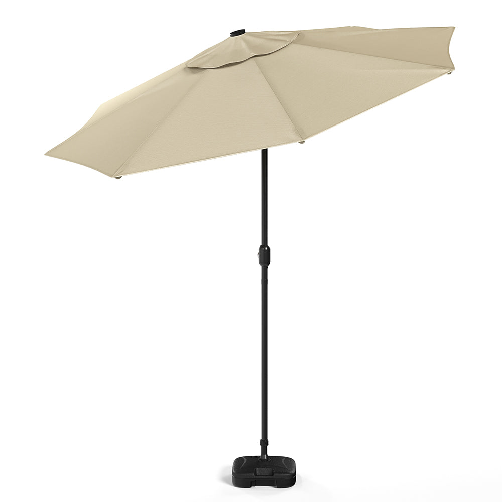 Beige 3m Patio Garden Parasol Sun Umbrella Sunshade Canopy With Solar LED Lights Parasols & Rain Umbrellas Living and Home 