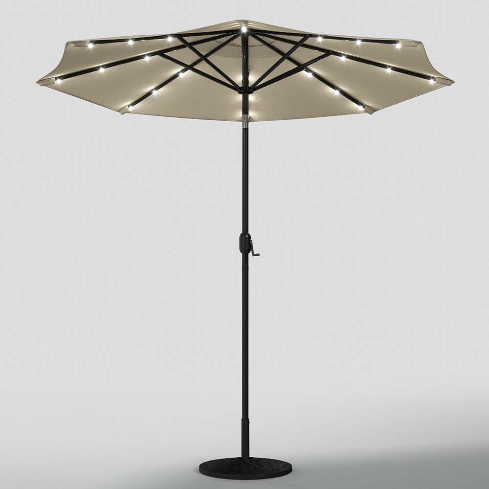 Beige 3m Patio Garden Parasol Sun Umbrella Sunshade Canopy With Solar LED Lights Parasols & Rain Umbrellas Living and Home 