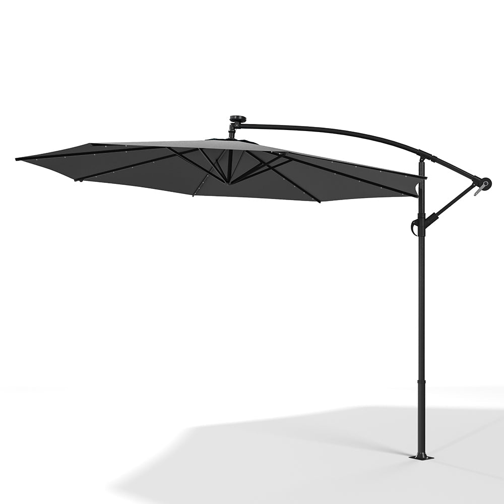 Black 3m Iron Banana Umbrella Cantilever Garden Parasols with LED Lights Parasols & Rain Umbrellas Living and Home 