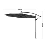 Black 3m Iron Banana Umbrella Cantilever Garden Parasols with LED Lights Parasols & Rain Umbrellas Living and Home 