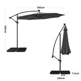 Black 3m Iron Banana Umbrella Cantilever Garden Parasols with LED Lights Parasols & Rain Umbrellas Living and Home Cross base+Petal water tank base 