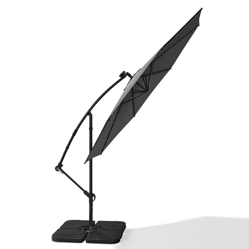 Black 3m Iron Banana Umbrella Cantilever Garden Parasols with LED Lights Parasols & Rain Umbrellas Living and Home 