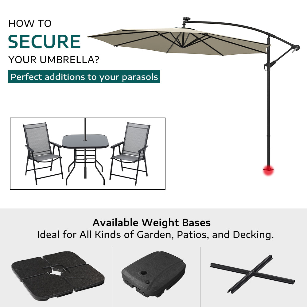 Beige 3m Iron Banana Umbrella Cantilever Garden Parasols with LED Lights Parasols & Rain Umbrellas Living and Home 