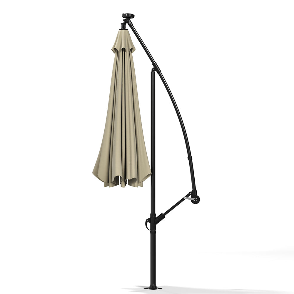 Beige 3m Iron Banana Umbrella Cantilever Garden Parasols with LED Lights Parasols & Rain Umbrellas Living and Home 