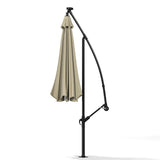 Beige 3m Iron Banana Umbrella Cantilever Garden Parasols with LED Lights Parasols & Rain Umbrellas Living and Home 