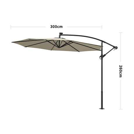 Beige 3m Iron Banana Umbrella Cantilever Garden Parasols with LED Lights Parasols & Rain Umbrellas Living and Home Only Parasol 