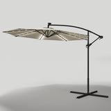 Beige 3m Iron Banana Umbrella Cantilever Garden Parasols with LED Lights Parasols & Rain Umbrellas Living and Home 