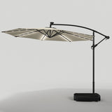 Beige 3m Iron Banana Umbrella Cantilever Garden Parasols with LED Lights Parasols & Rain Umbrellas Living and Home 